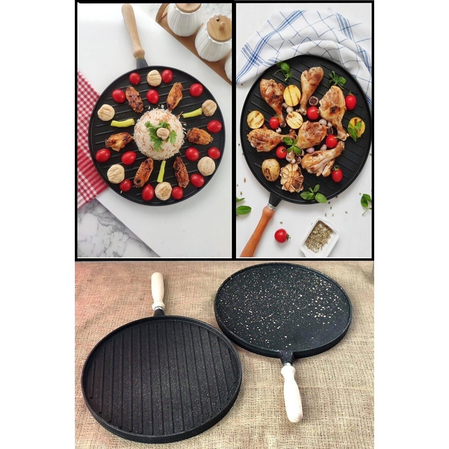 Çift Taraflı Döküm Granit Gözleme Bazlama Tavası 719155