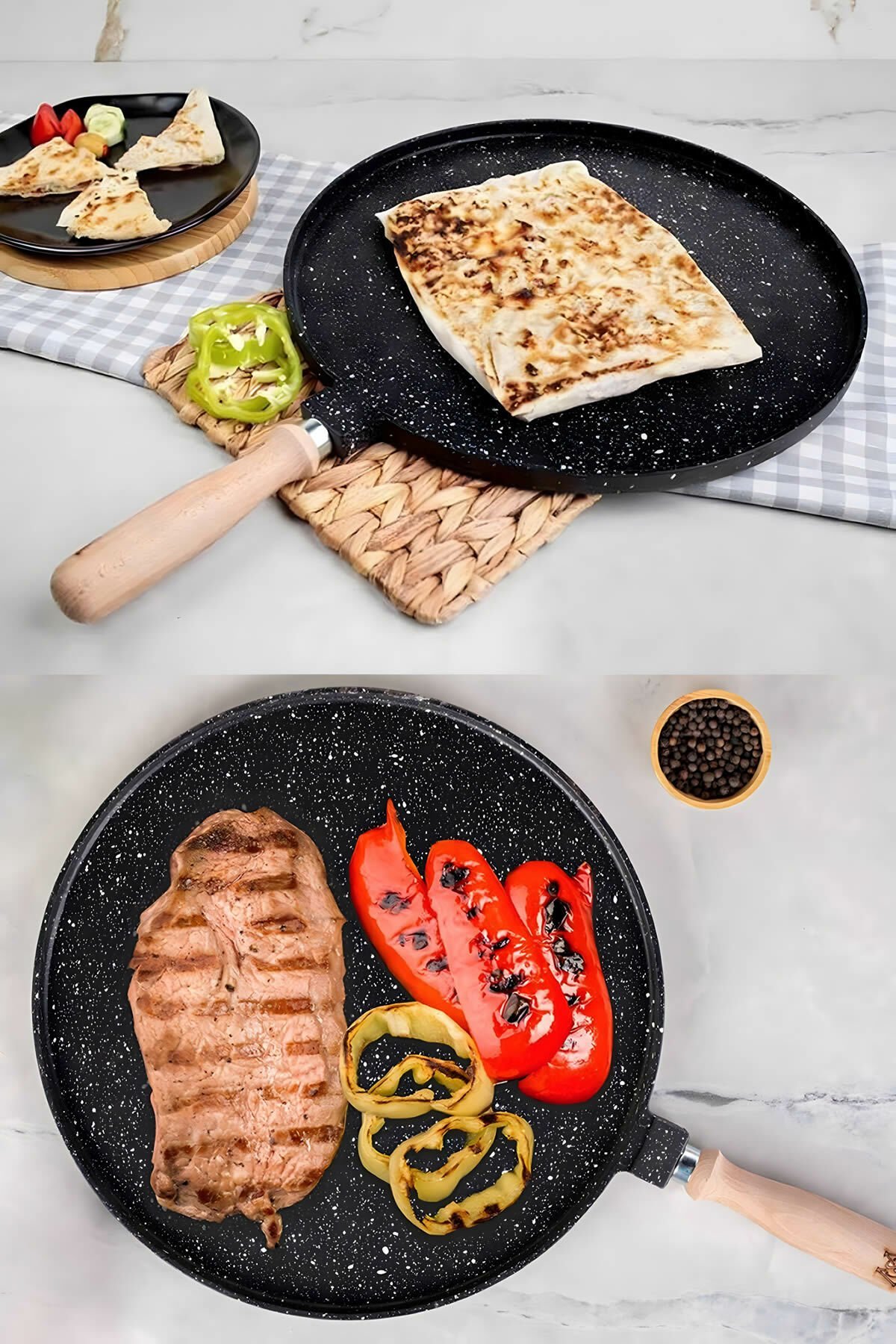 Çift Taraflı Döküm Granit Gözleme Bazlama Tavası 719155