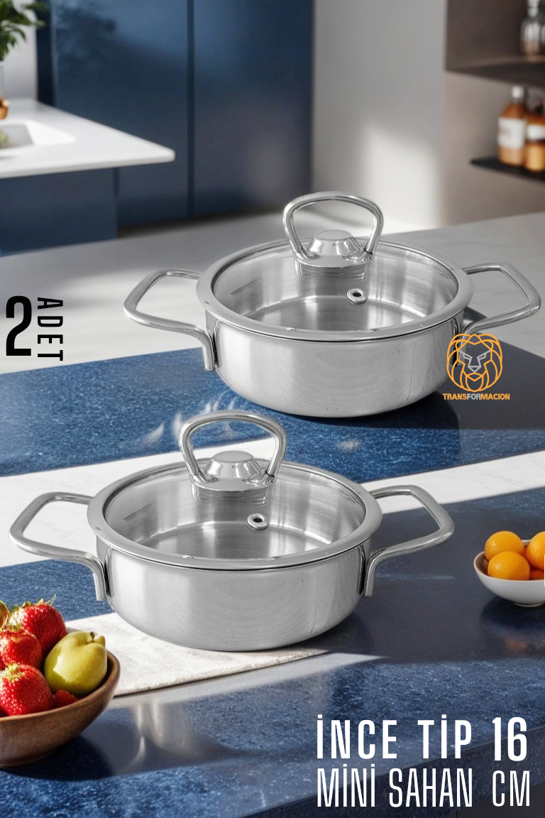 Mini Kapaklı Sahan Tencere 2 ADET Çelik 16 cm